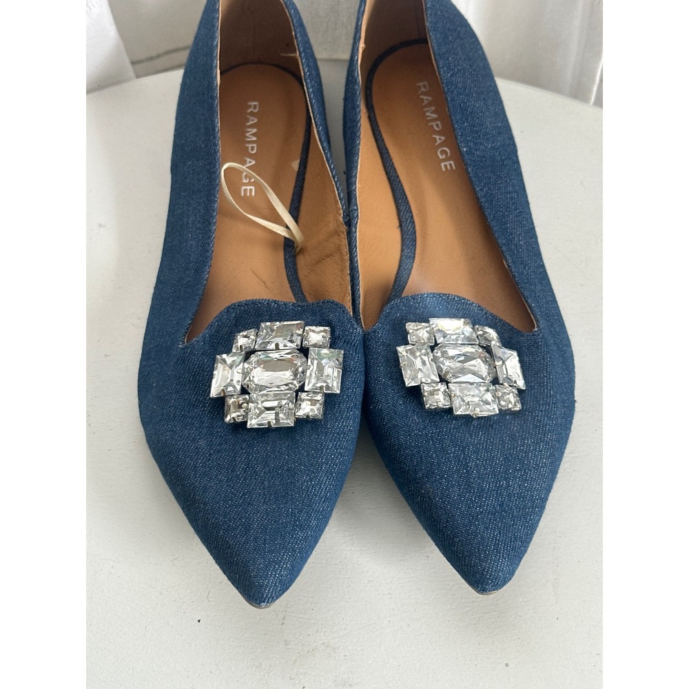 Rampage Coolsie Denim Crystal Buckle Pointed Toe Flats Blue Womens 9.5 M